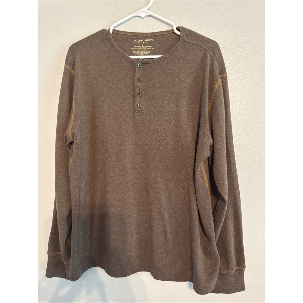 Tommy Bahama Island Soft Men's Henley Shirt Size L Cotton Cashmere Blend Brown